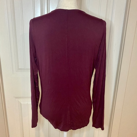 Three Dots Deep Red Long Sleeve Wrap Top - Picture 4 of 8